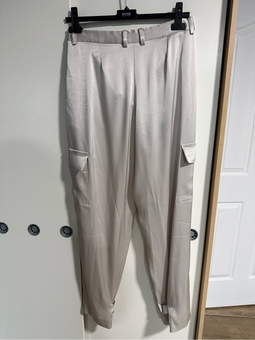 Babaton Cream Satin Cargo Pants - Picture 3 of 6